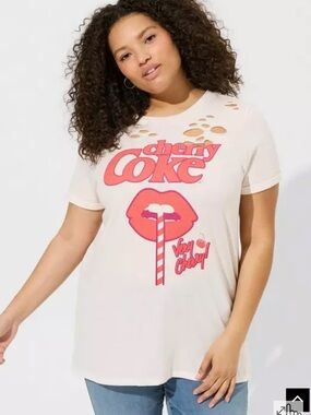 Torrid Cherry Coke T-Shirt Short Sleeve Graphic Tee Distressed Women’s Plus 1 1X